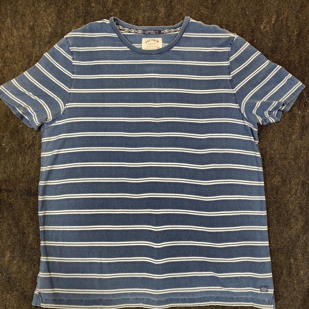 FatFace Mens Indigo Dye Blue White Striped Crewneck T-Shirt XXL 09847